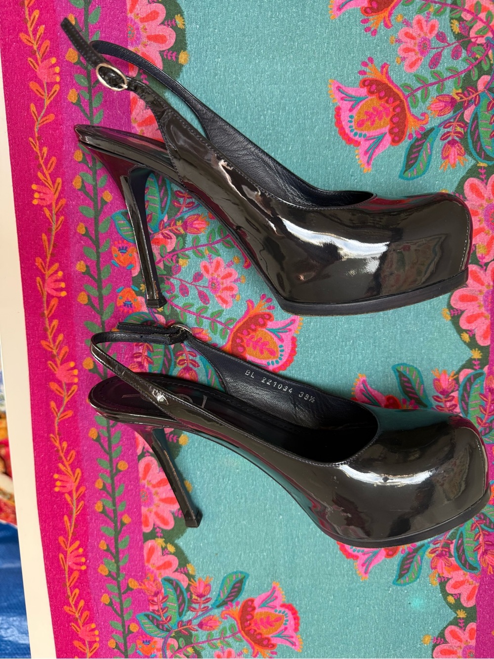 YSL Tribtoo Black Patent Platform Slingback Pumps 38.5 - Picture 6 of 15